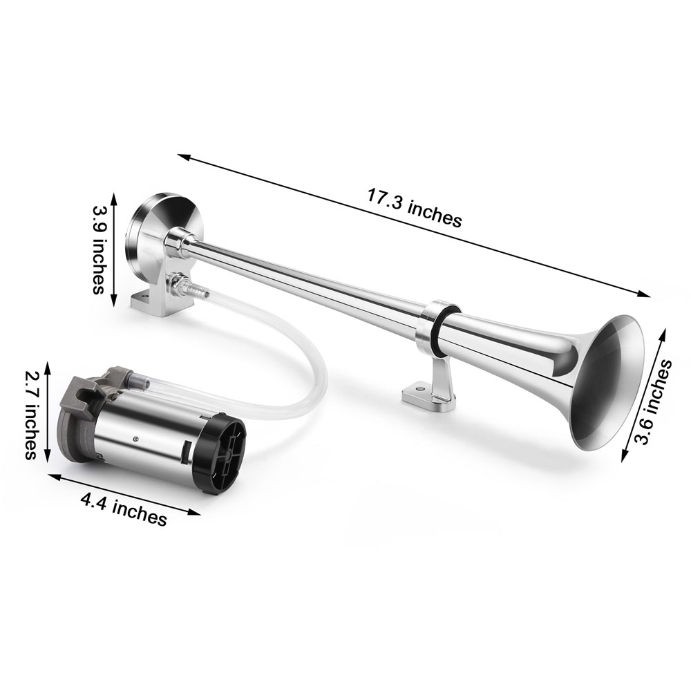  GAMPRO 12V 150db Air Horn, 18 Inches Chrome Zinc Single Trumpet  Truck Air Horn with Compressor for Any 12V Vehicles Trucks Lorrys Trains  Boats Cars (Sliver) : Automotive